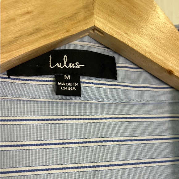 Lulus - Hamptons Aesthetic Blue White Striped Long Sleeve Wrap Dress Size Medium - Picture 11 of 13